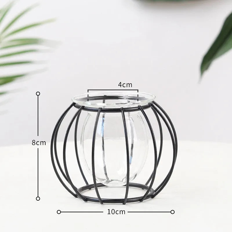 Nordic glass and iron desktop decoration in hexagonal shape with gold spray paint finish