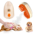 Yellow 4-in-1 cat steam brush with vibration massage, water spray, and ringworm detector measuring 110x65x50mm