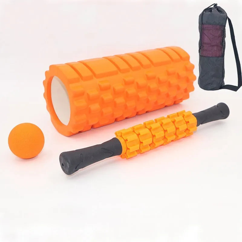 Black foam massage roller with six segments, 33 cm length