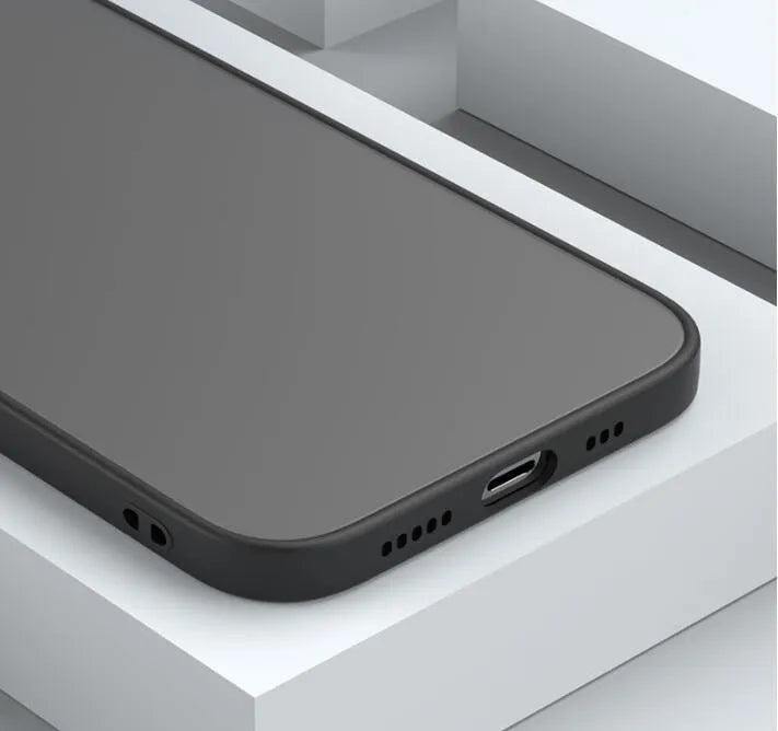 Frosted hard plastic and TPU iPhone case with fine hole design and raised camera protection.