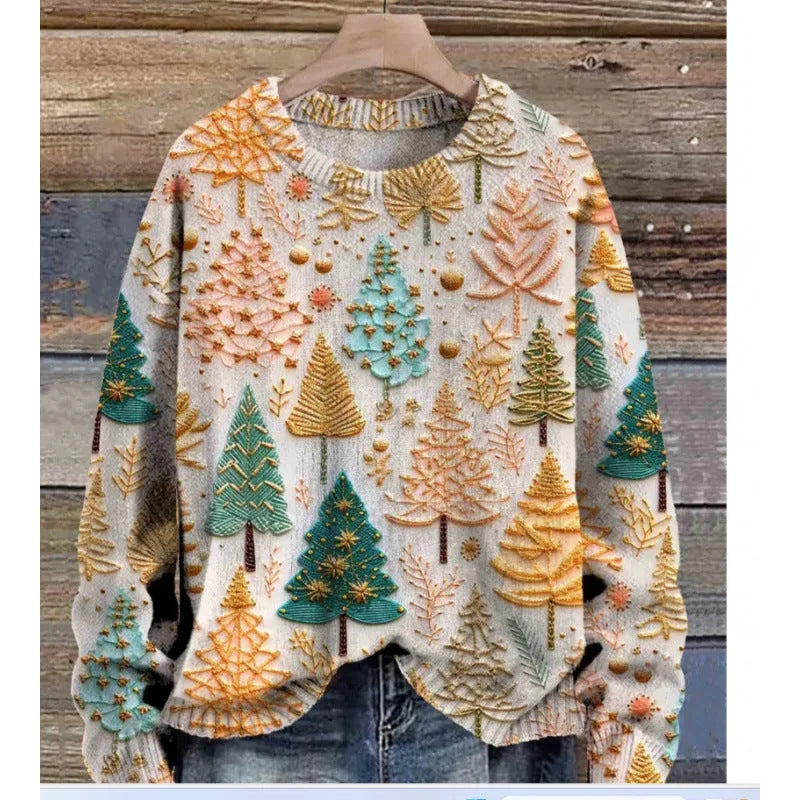 Little flower digital printed round neck sweater showing floral pattern on polyester fabric.