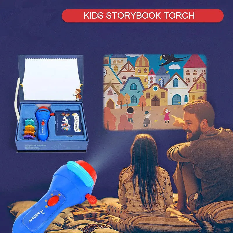 SmartKids children's story projector torch with four colourful projection discs showing fairy tale images