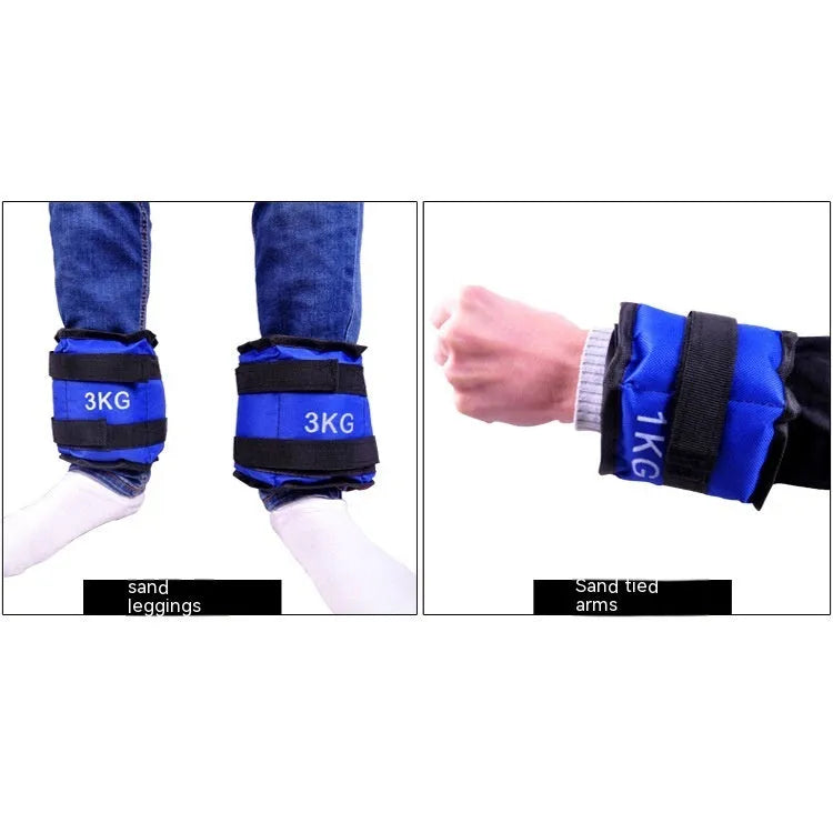 A pair of Oxford cloth legging sandbags for weighted athletic training in track and field and running.