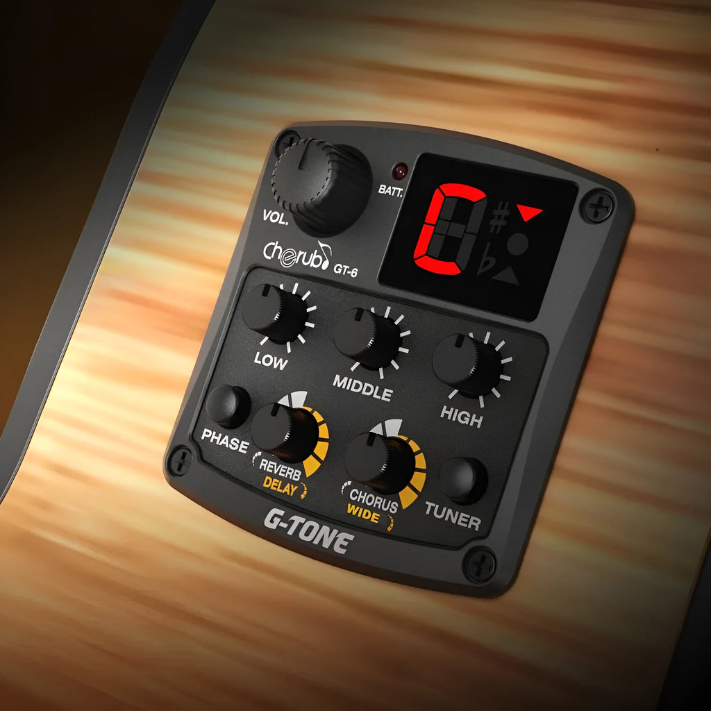 Cherub GT-6 black acoustic guitar preamp EQ effects unit for soundhole mounting