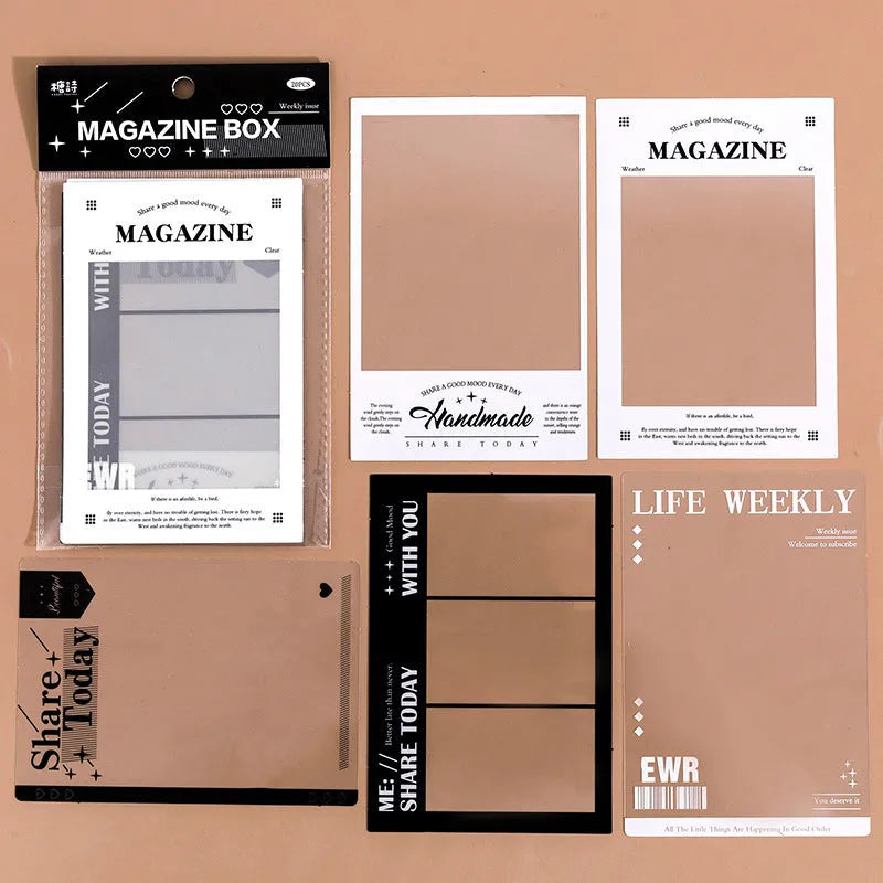 Retro film journal sticker pack with 15 transparent sheets showing six frame designs