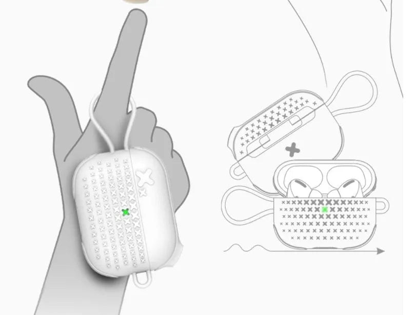 Silicone case compatible with Airpods Pro in white showing earphone charging cover