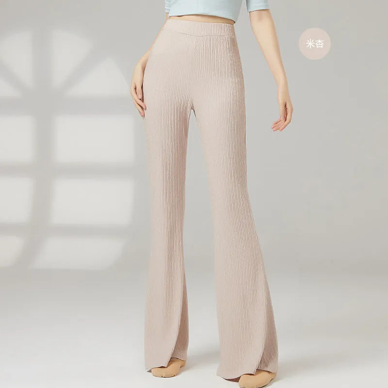 Women's solid colour polyester dance practice pants for classical training in beige apricot