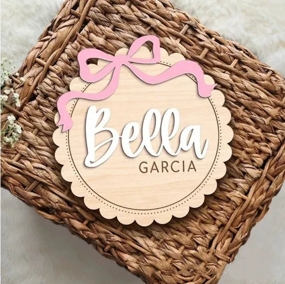 Square wooden baby room ornament customised with a name in two size options