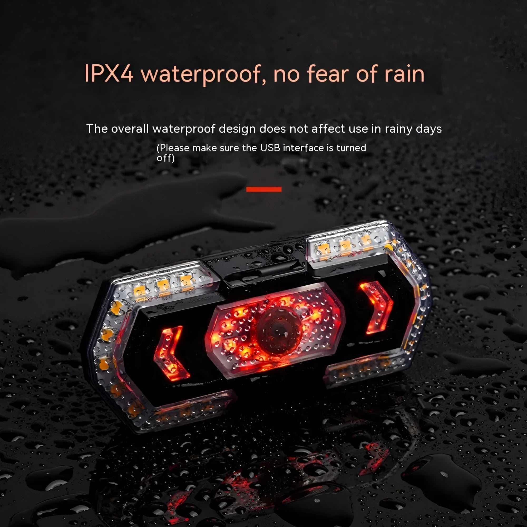 Black wireless remote control vehicle taillight with USB charging port and LED lighting