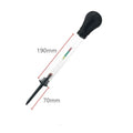 Red and black electrohydraulic automotive battery hydrometer with glass construction measuring 330 mm