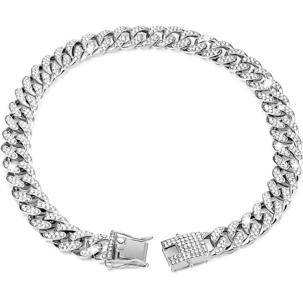 Gold alloy hip hop dog collar necklace with diamond pattern, 12.5mm width, on a white background.