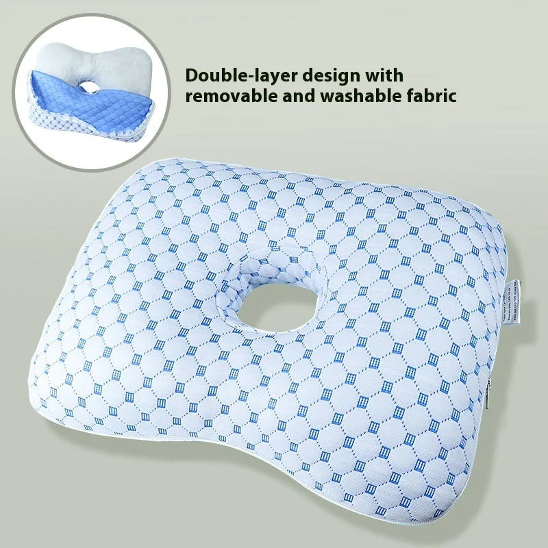 Single hole ear pillow for beauty salon use, shown in a plaid grey colour with detachable cover.