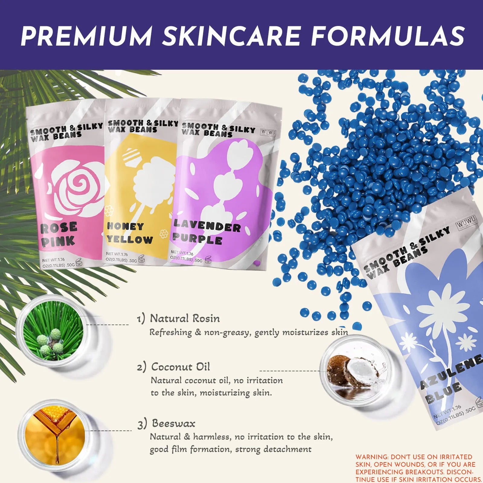 Portable waxing kit with black wax warmer, four coloured wax beans, facial and body sticks, and aftercare products