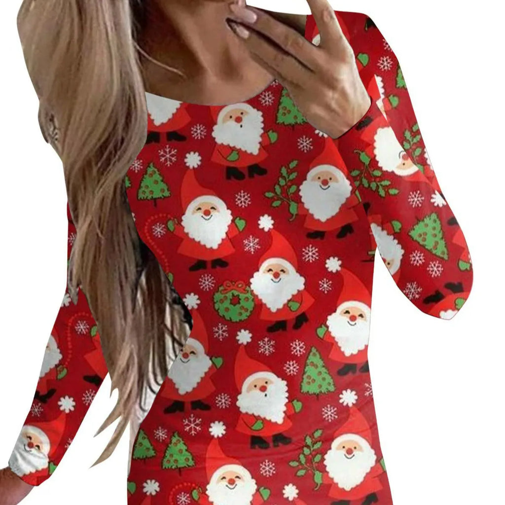 Christmas animal print narrow dress with hip skirt and long sleeves in floral colour options
