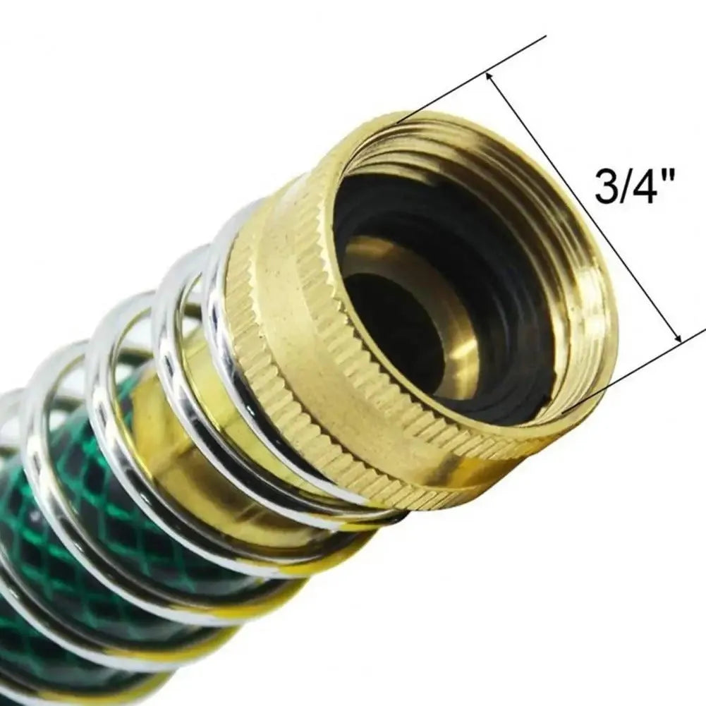 Brass garden hose sprinkler connector with spiral spring mechanism for preventing kinks