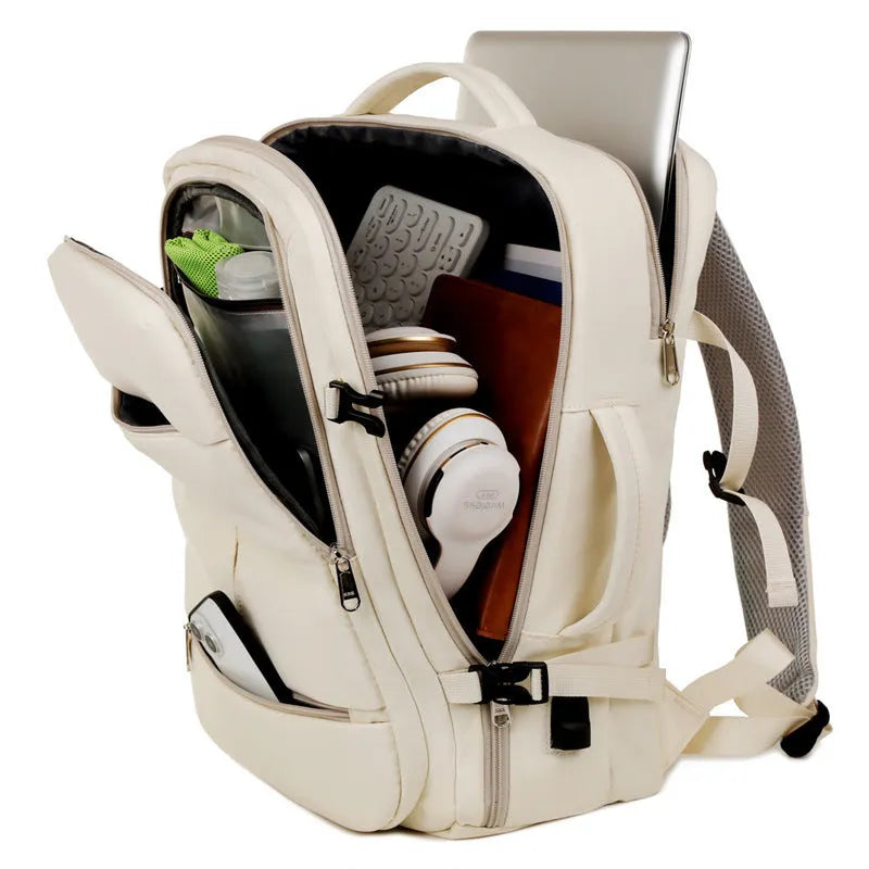 Large waterproof oxford cloth backpack with multiple pockets showing black colour option