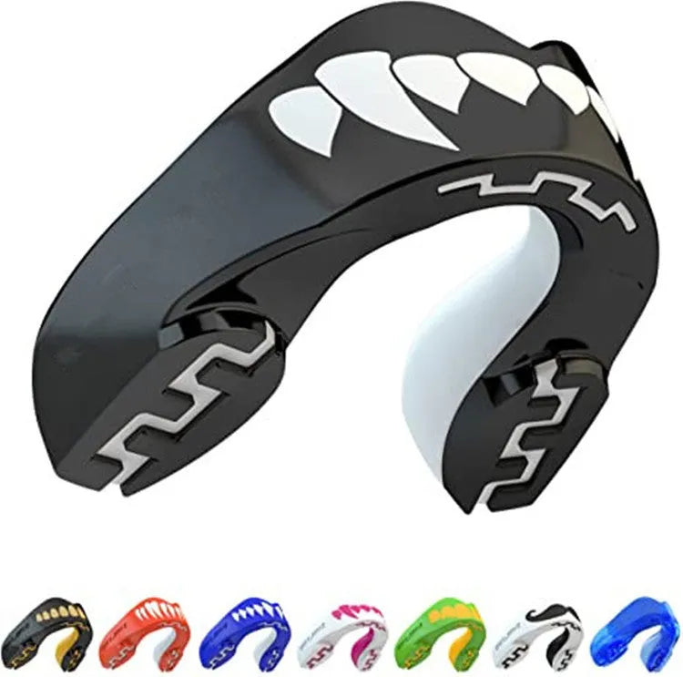 Boxing sports mouthguard with printed teeth pattern in black and white colour option