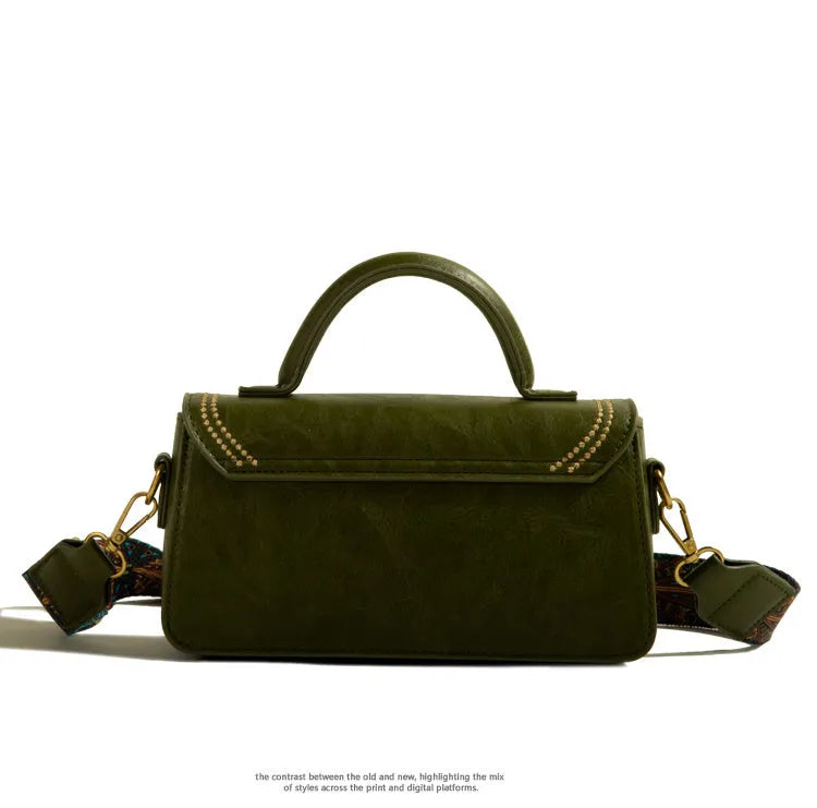 Brown retro textured PU leather messenger bag showing internal phone compartment and document pocket
