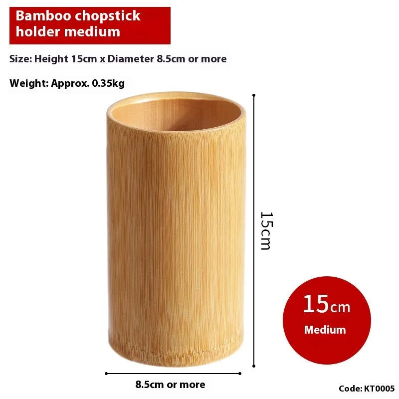 Bamboo chopsticks holder with portable design showing multiple size options for utensil storage