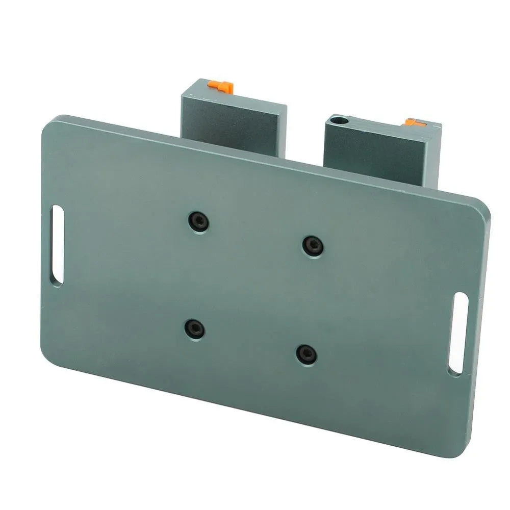 Adjustable mobile phone repair fixture with silicone grips and a demolition crowbar on a workbench.