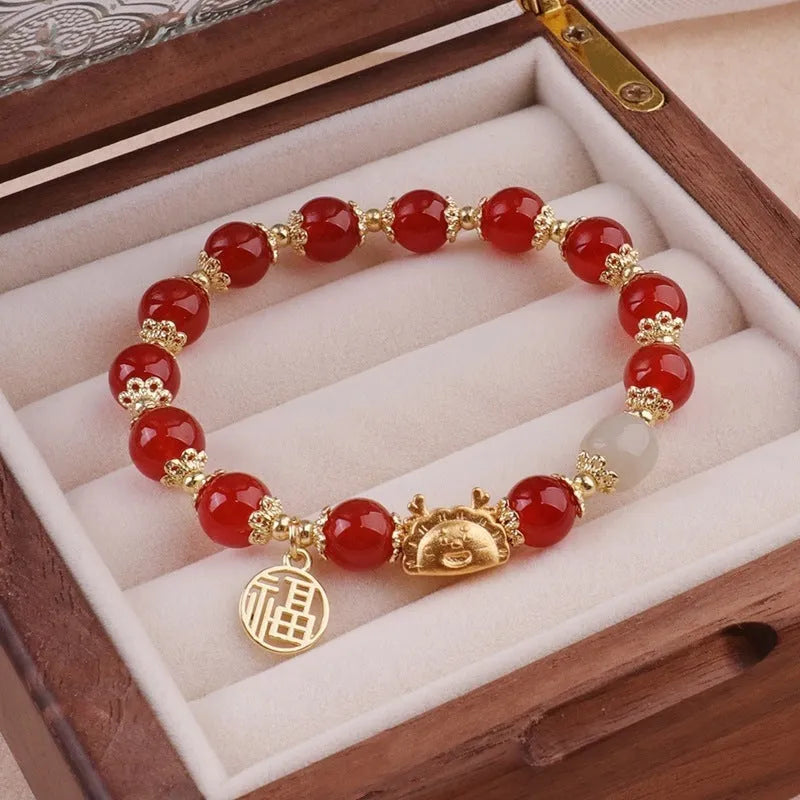 Women's floral glazed glass bracelet with electroplated zodiac charm and coloured beads