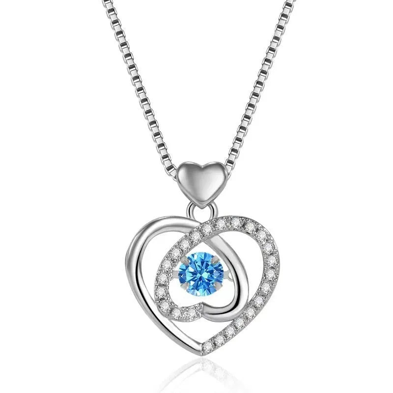 Blue diamond heart pendant necklace and bracelet set with mixed gem inlays on copper chain