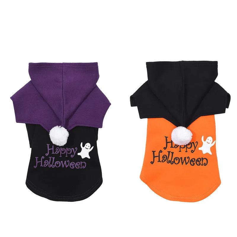 Black and orange Halloween dog sweater with matching shawl two-piece cotton set