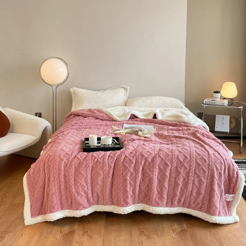 Polyester thermal flannel winter blanket in beige colour, laid flat showing its 180x200cm size and textured fabric.