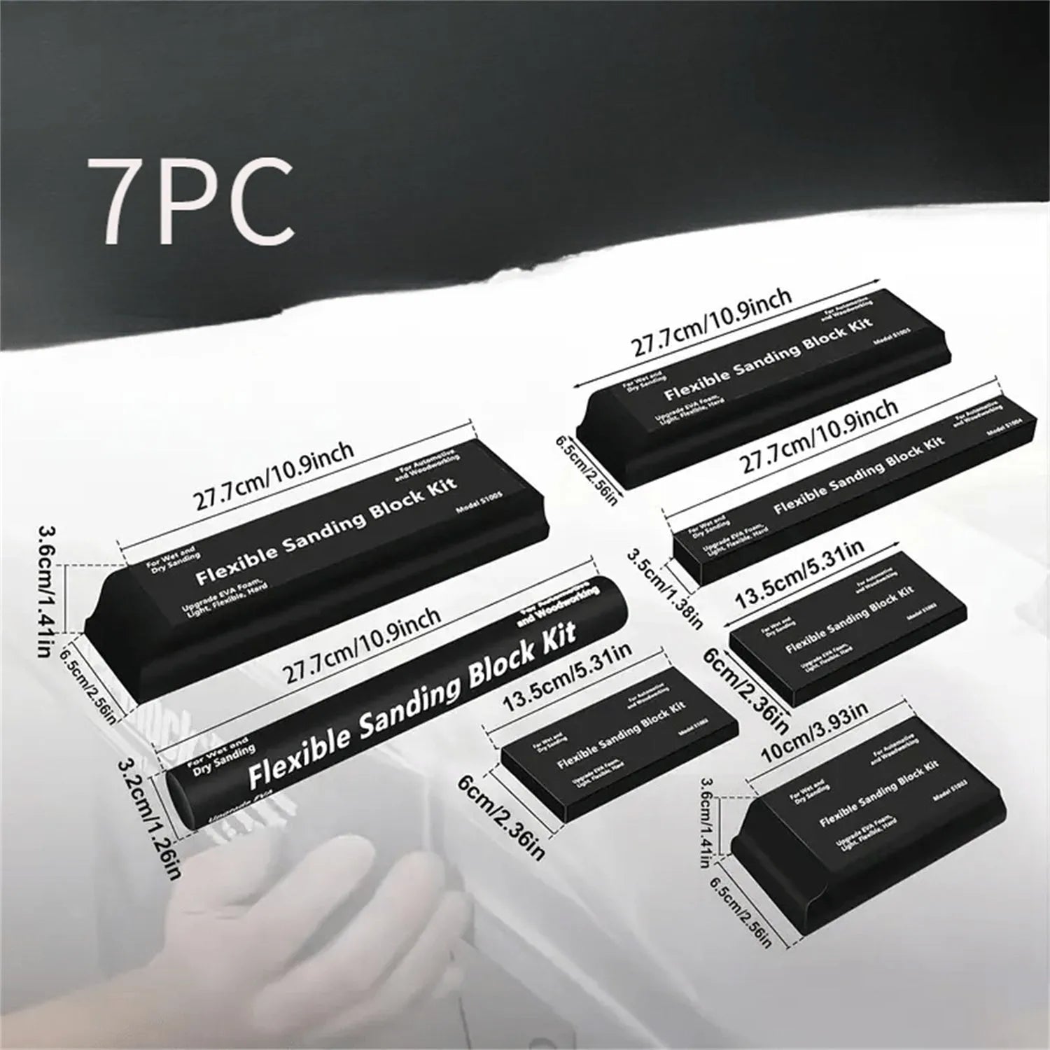 Set of seven black frosted EVA building blocks with visible metal connector fittings.