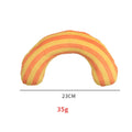Striped pattern cat pillow toy with built-in catnip strip measuring 23x20cm