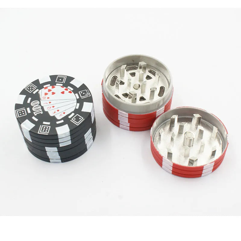 Small chip shape manual grinder with keychain and bottle opener, 4.2 x 2.6cm, available in black, red, green