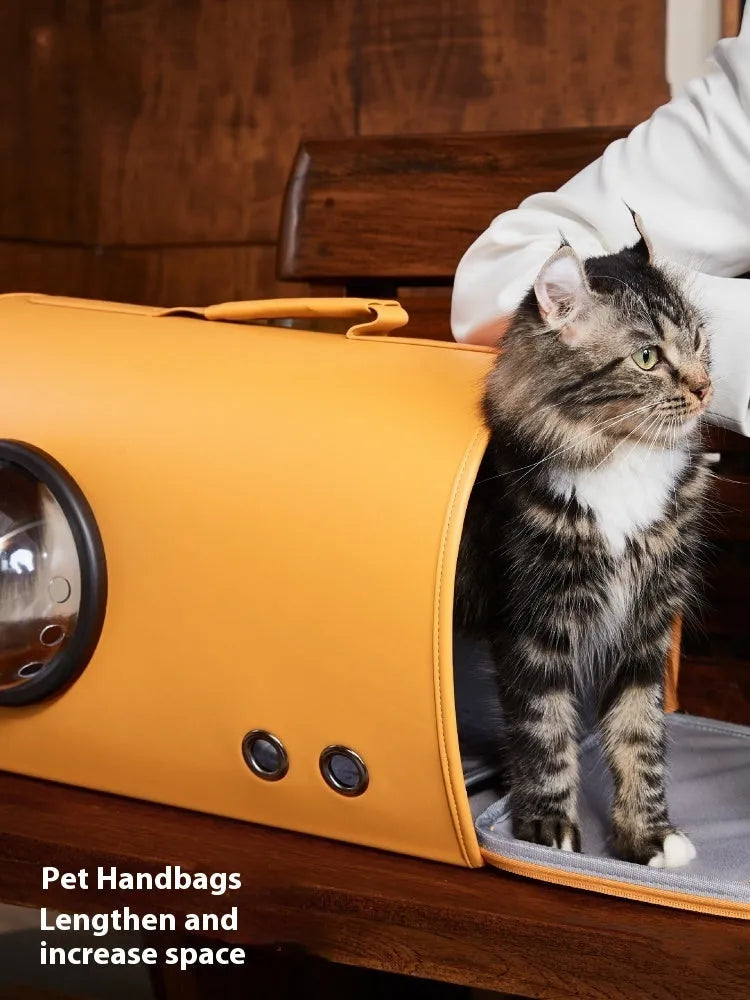 Synthetic portable pet carrier bag for small dogs and cats showing colour options and shoulder strap.