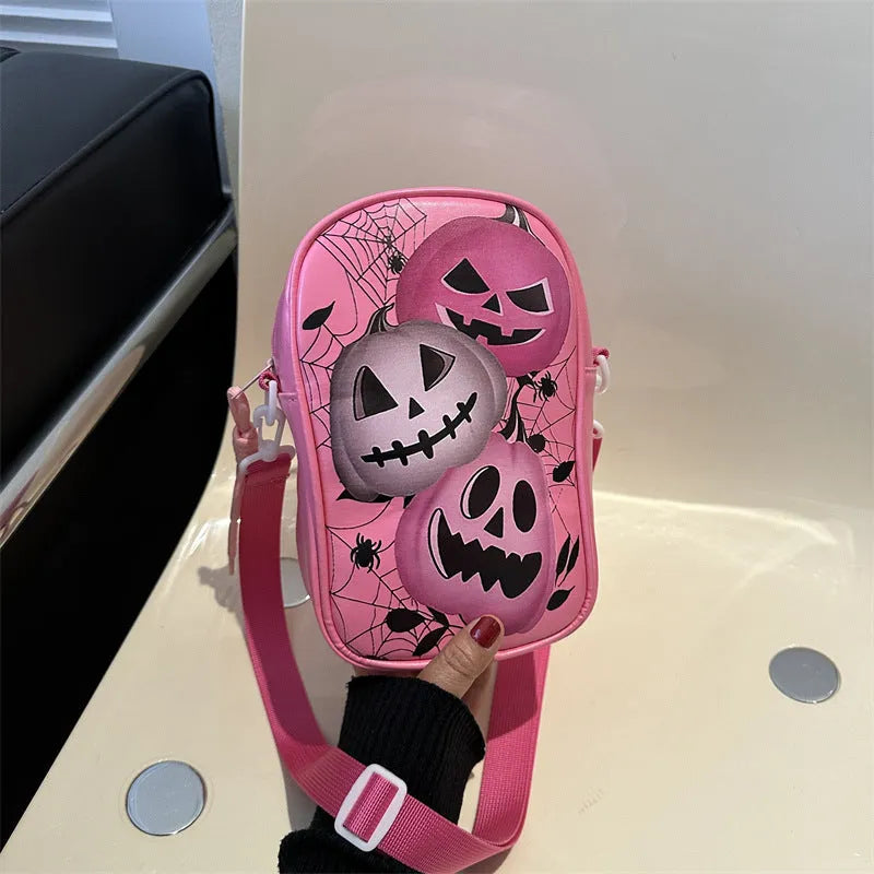 Halloween graffiti crossbody phone bag with pumpkin ghost bat print