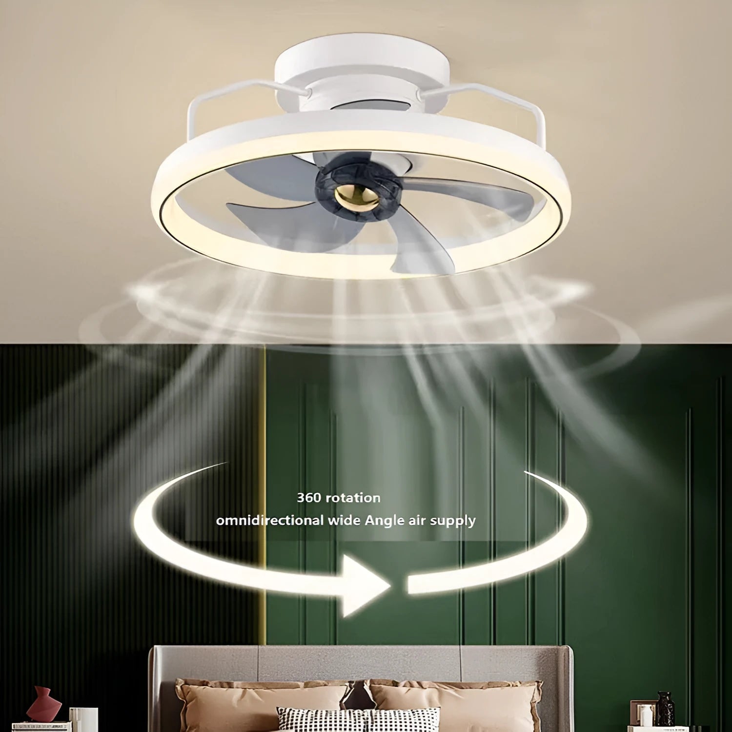 500mm diameter modern ceiling fan with integrated light and acrylic lampshade