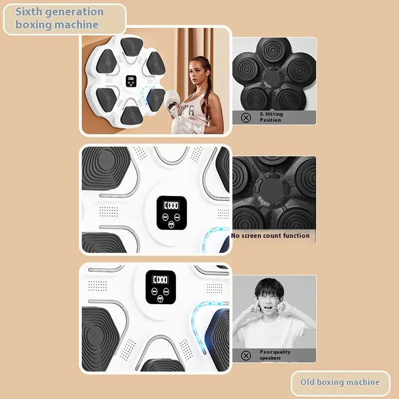 Smart music electronic boxing wall target with ABS construction and boxing gloves.