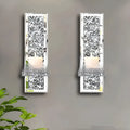 Silver mirror glass candle holder pair for wall hanging, modern crystal design