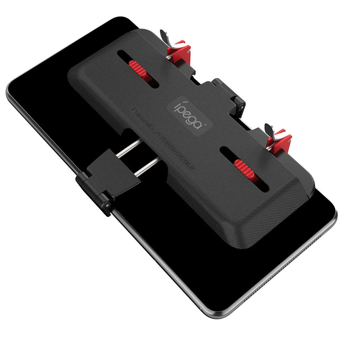 Black mobile phone gaming trigger handle with adjustable metal trigger and telescopic phone clip extended