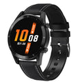 Multifunctional sports watch with black genuine leather strap and 1.3 inch touchscreen displaying step count