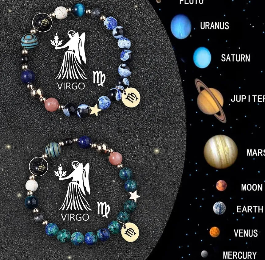 Set of two beaded bracelets made from natural stone, representing Chinese zodiac signs.