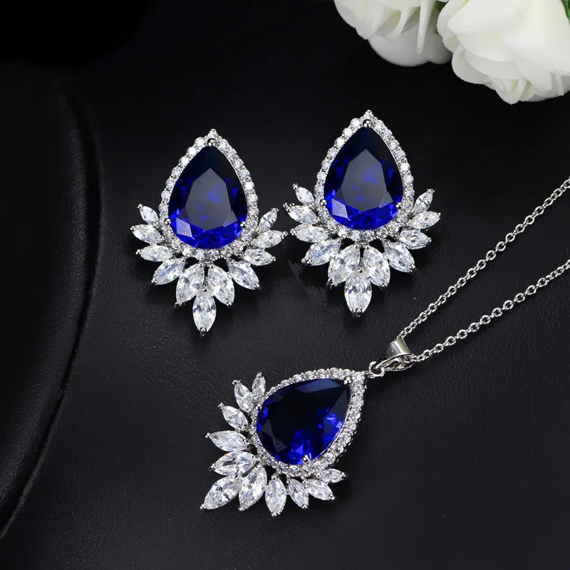 AAA cubic zirconia jewellery chain for bridal banquets in blue, red or white colours