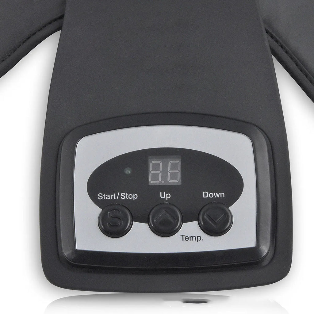 Knee massager with infrared heat, knee pad, shoulder pad, and 12V power adapter.
