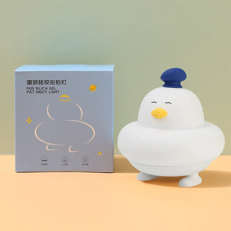 LED silicone pat small night lamp in blue duck design with soft glow