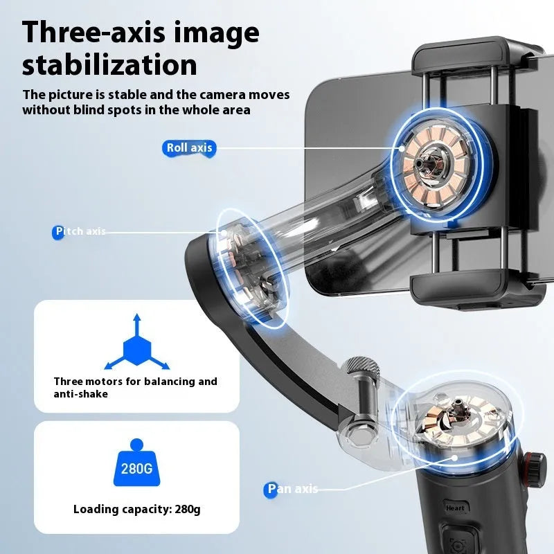 Intelligent AI three-axis head stabiliser tripod with D08 light module and ABS construction