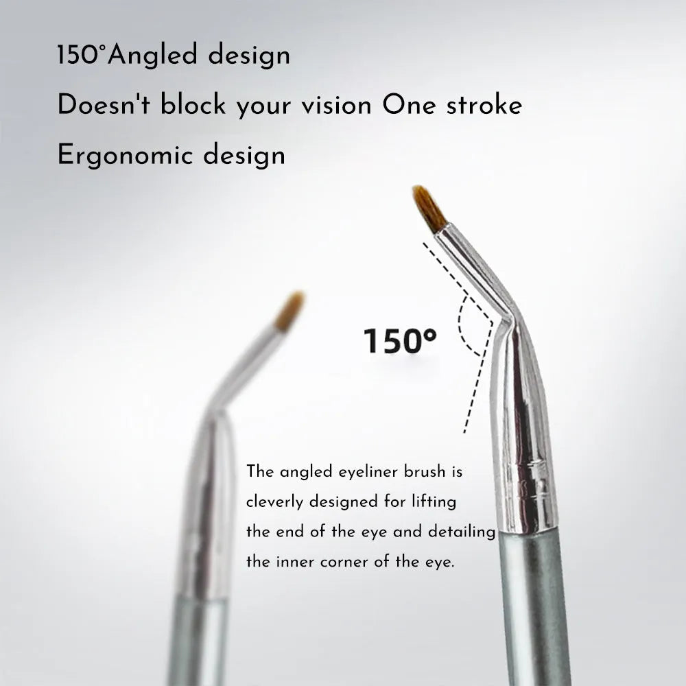 Bend head eyeliner brush with fine tip for under eye and tear trough concealer application