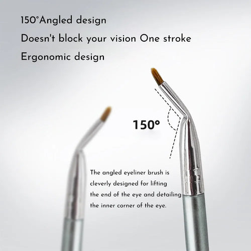 Bend head eyeliner brush with fine tip for under eye and tear trough concealer application