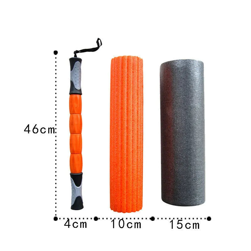 3 in 1 PE yoga pillar set foam shaft 45x16cm with handle and middle bead on white background