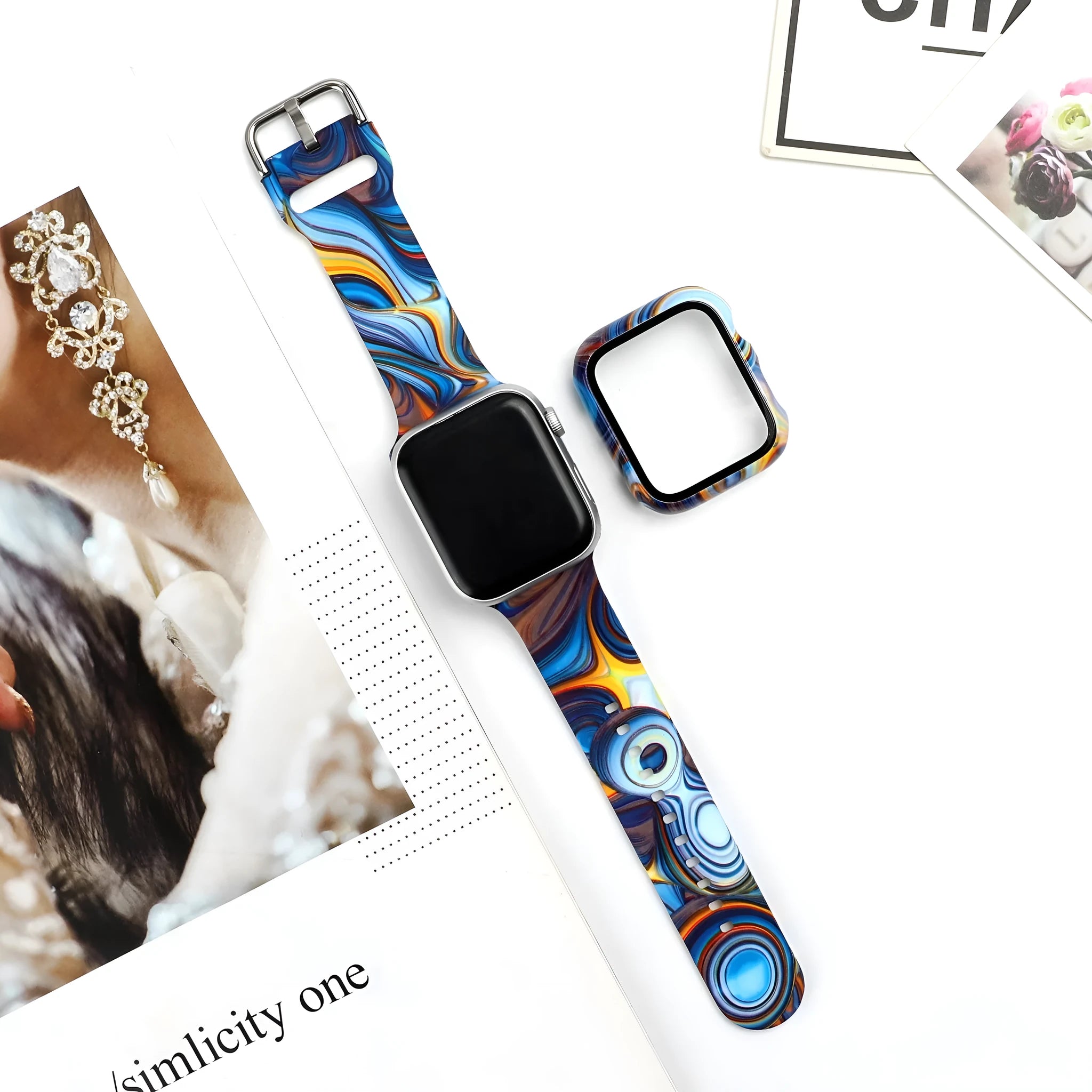 Printed silicone Apple Watch replacement strap in multiple sizes from 38mm to 44mm width