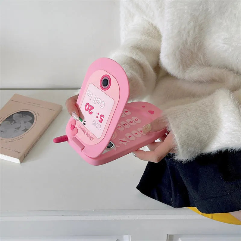 Light pink silicone flip phone case with mirror for iPhone models