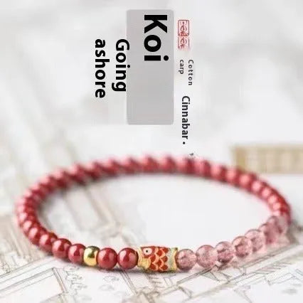 Purple cinnabar and strawberry quartz beaded bracelet with oil drip treatment for women