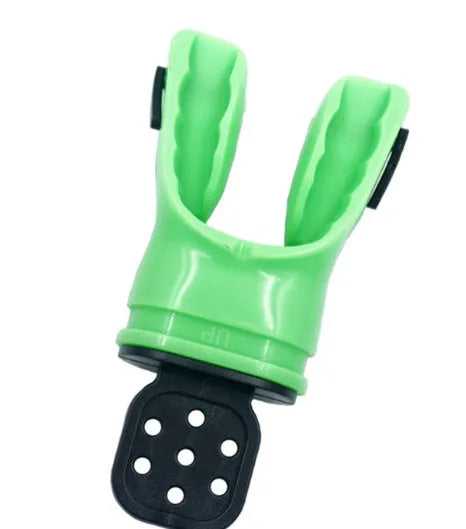 Plastic free edible silicone diving mouthpiece in multiple colours showing 110mm length.
